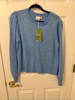 VILA Sky Blue Crewneck Sweater with Puff Shoulders NWT XL